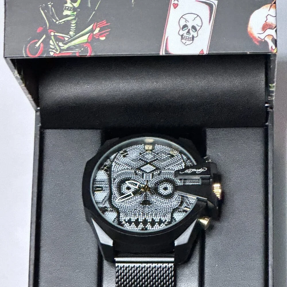 NEW Mens Gunmetal Matte Mesh Band Ed Hardy Watch